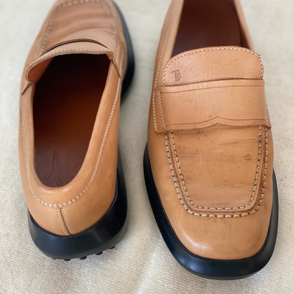 TODS Beige Leather Chunky Loafers